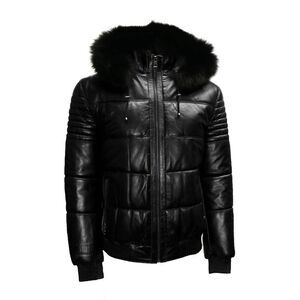 BARYA NEW YORK Men's Puffer Leather Jacket with Fox fur size 2XL NWT